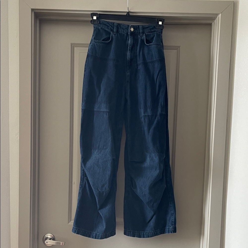 ZARA Dark Indigo High-Rise Wide Leg Jeans